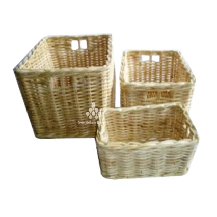 Set of 3 Rattan Square Basket 1